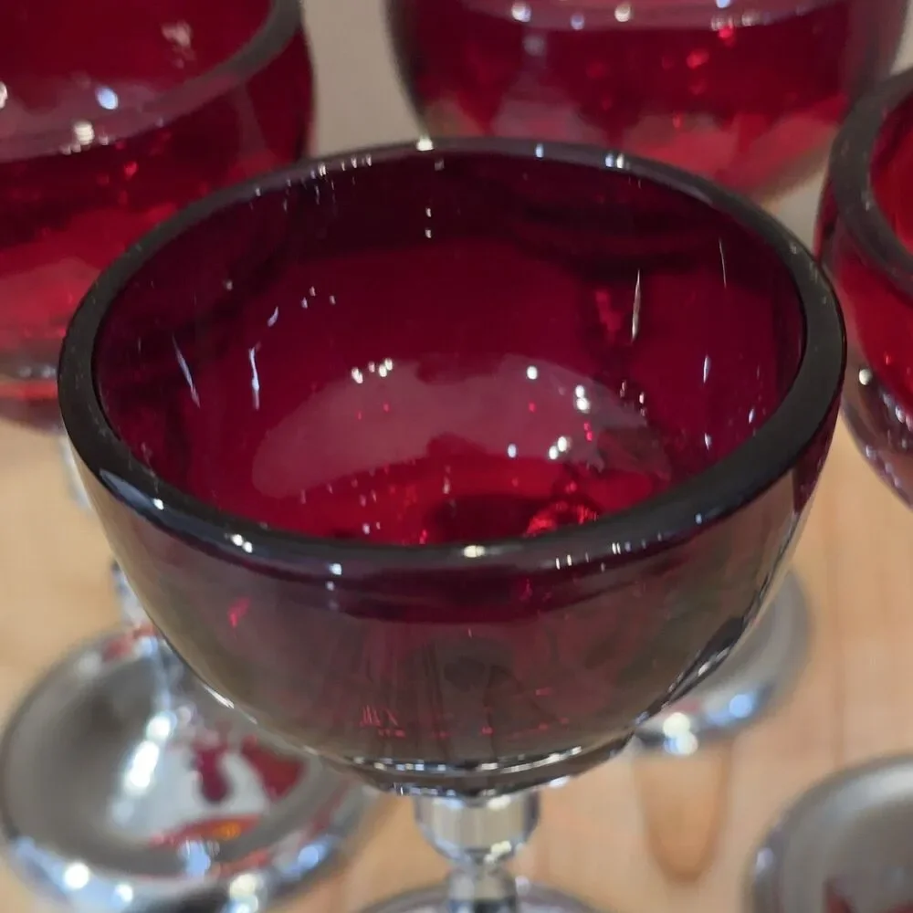 Red Glass Goblets Silver Bases Ruby Red 5
